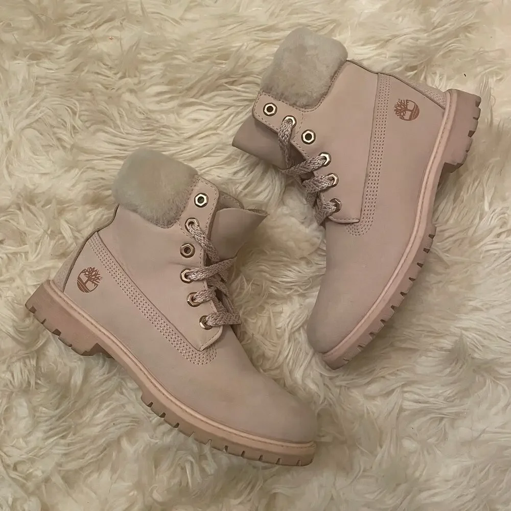 Timberland A2322 Cameo Rose Shearling Boots | Real Sheepskin, Pink Leather, 8 - Picture 3 of 10